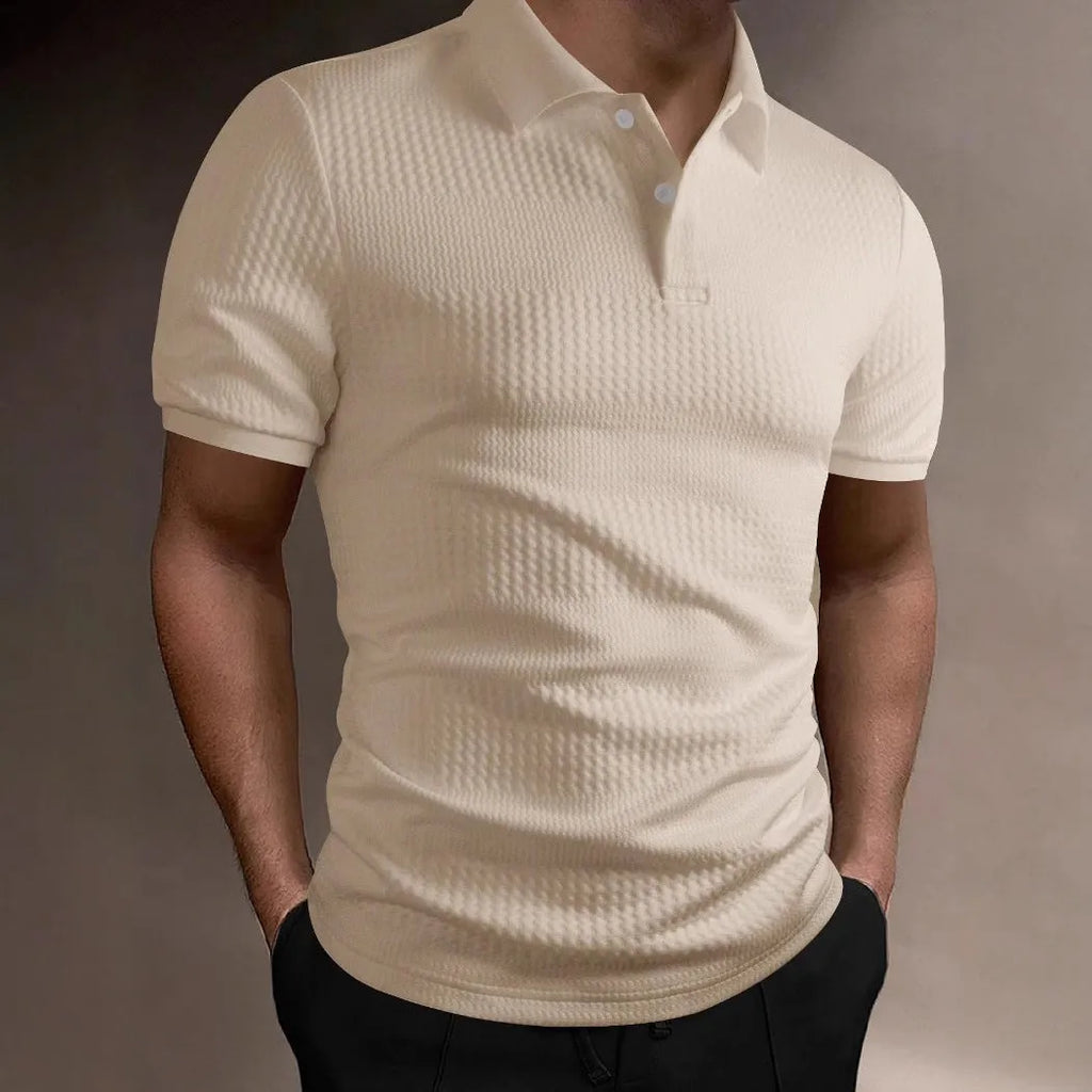 Striped men's polo shirt with short sleeves in loose fit casual style