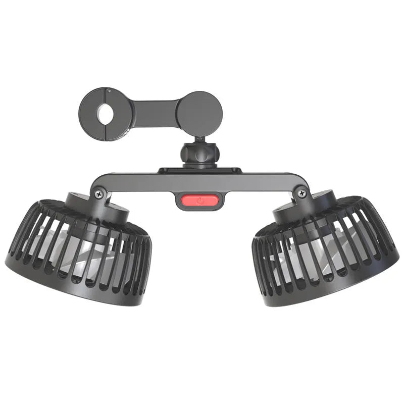 Black USB car rear fan with adjustable head for vehicle rear seat cooling