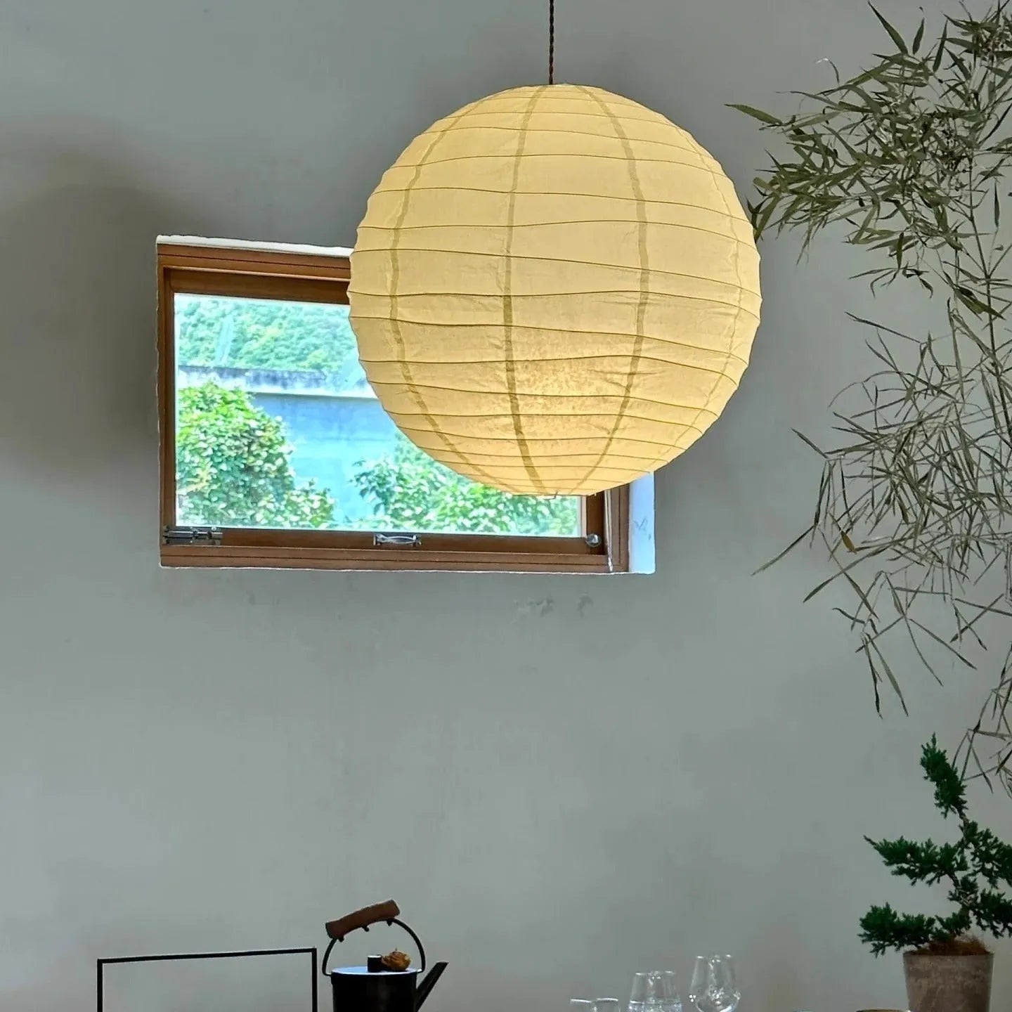 Japanese style rice paper chandelier pendant light in three sizes for living room or bedroom.