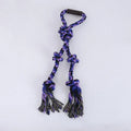 Blue and yellow cotton rope dog toy with handle for large breed tug-of-war