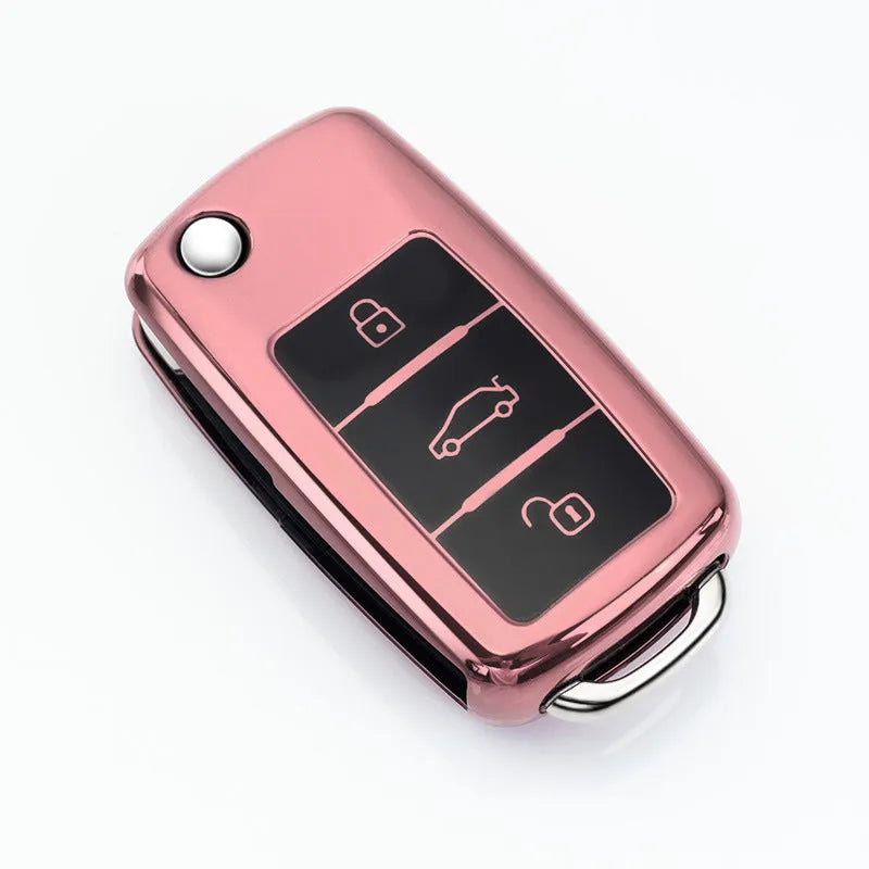 TPU protective case for a Volkswagen Model A car key fob with folding key blade, shown in Gem Blue colour.