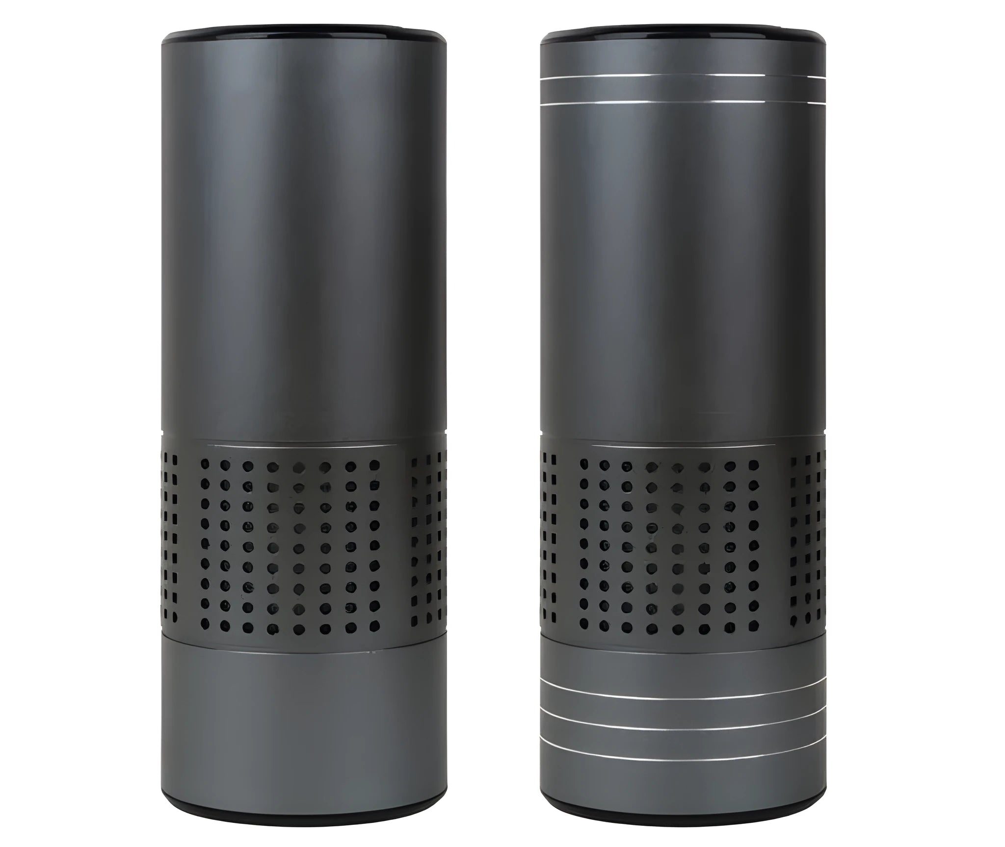 Aluminium alloy car air purifier with display screen and USB cable for vehicle use.