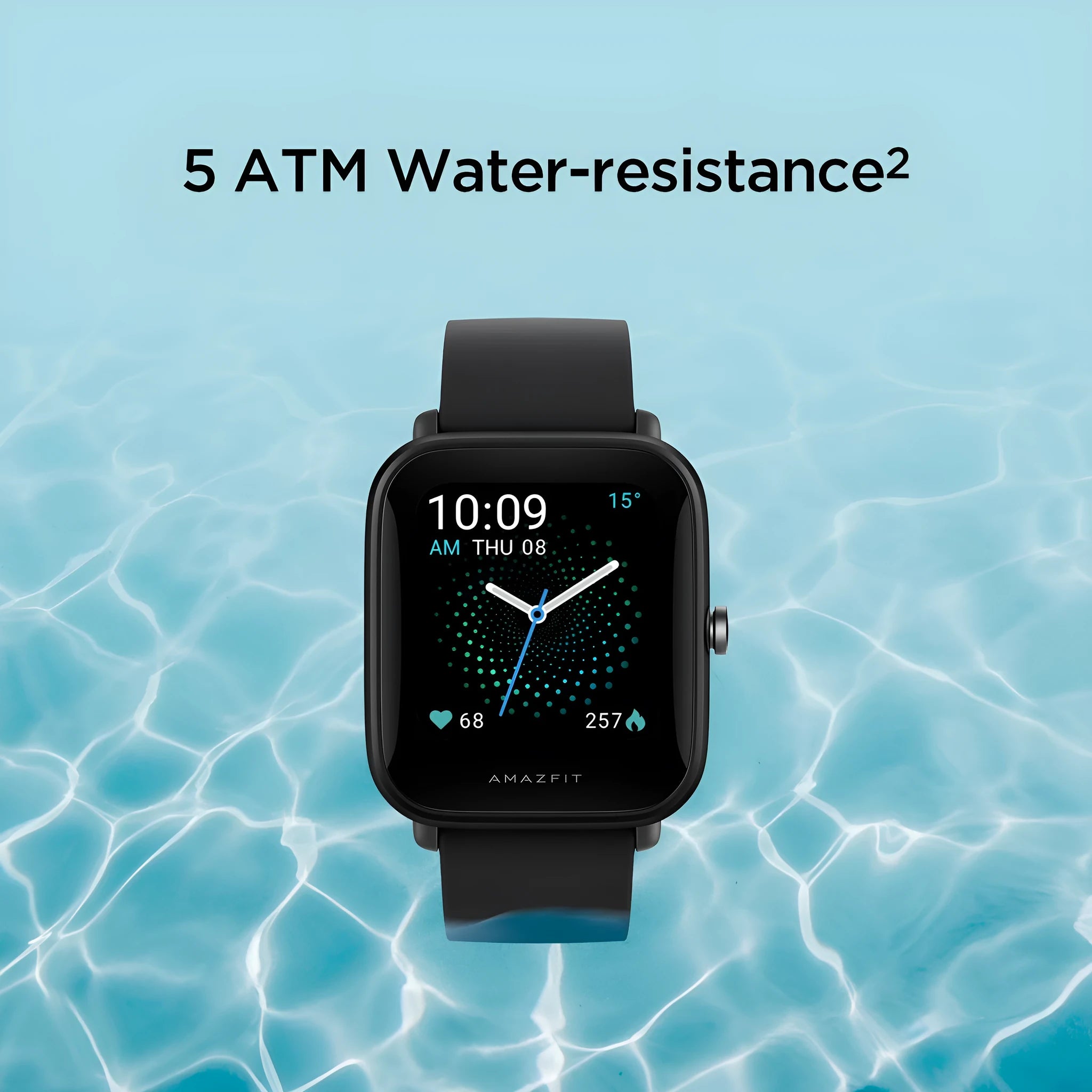Pine green smart watch with silicone strap on wrist, showing blood oxygen stats on colour screen