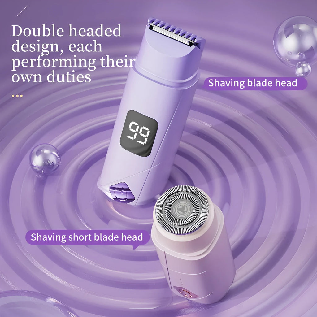 Digital display women's electric shaver with gradient purple colour and USB charging port