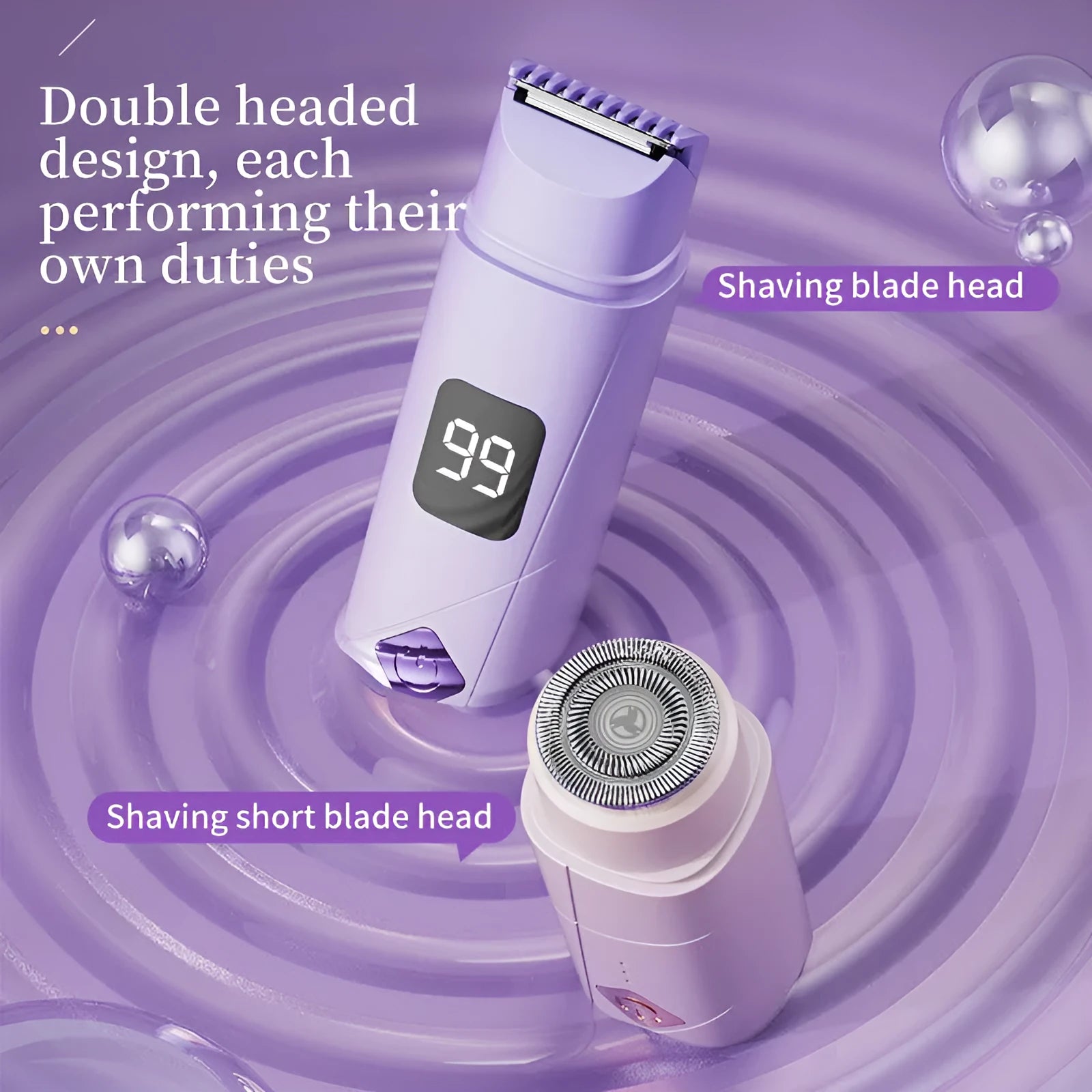 Digital display women's electric shaver with gradient purple colour and USB charging port