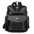 Crossbody casual ladies backpack in PU with soft construction, sewing thread details, black colour, phone pocket