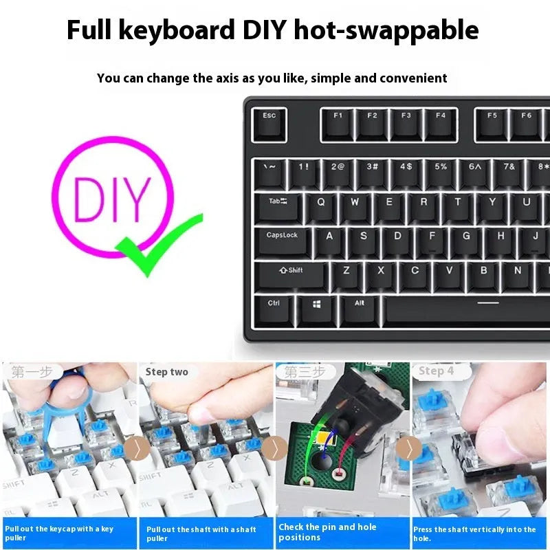 87-key hot-swappable mechanical keyboard with dual-colour backlighting and metal construction.
