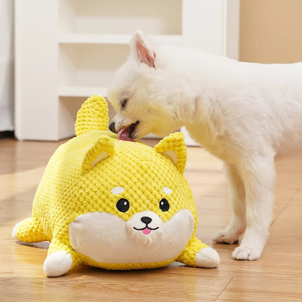 Plush dog calming toy with squeaker for puppy teeth cleaning in Large and Medium sizes