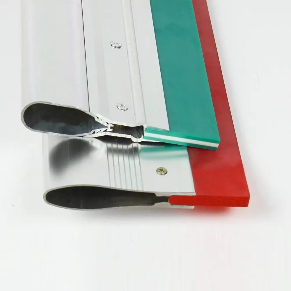 Green handled aluminium alloy scraper measuring 50cm long with 10cm wide thickened silk screen surface