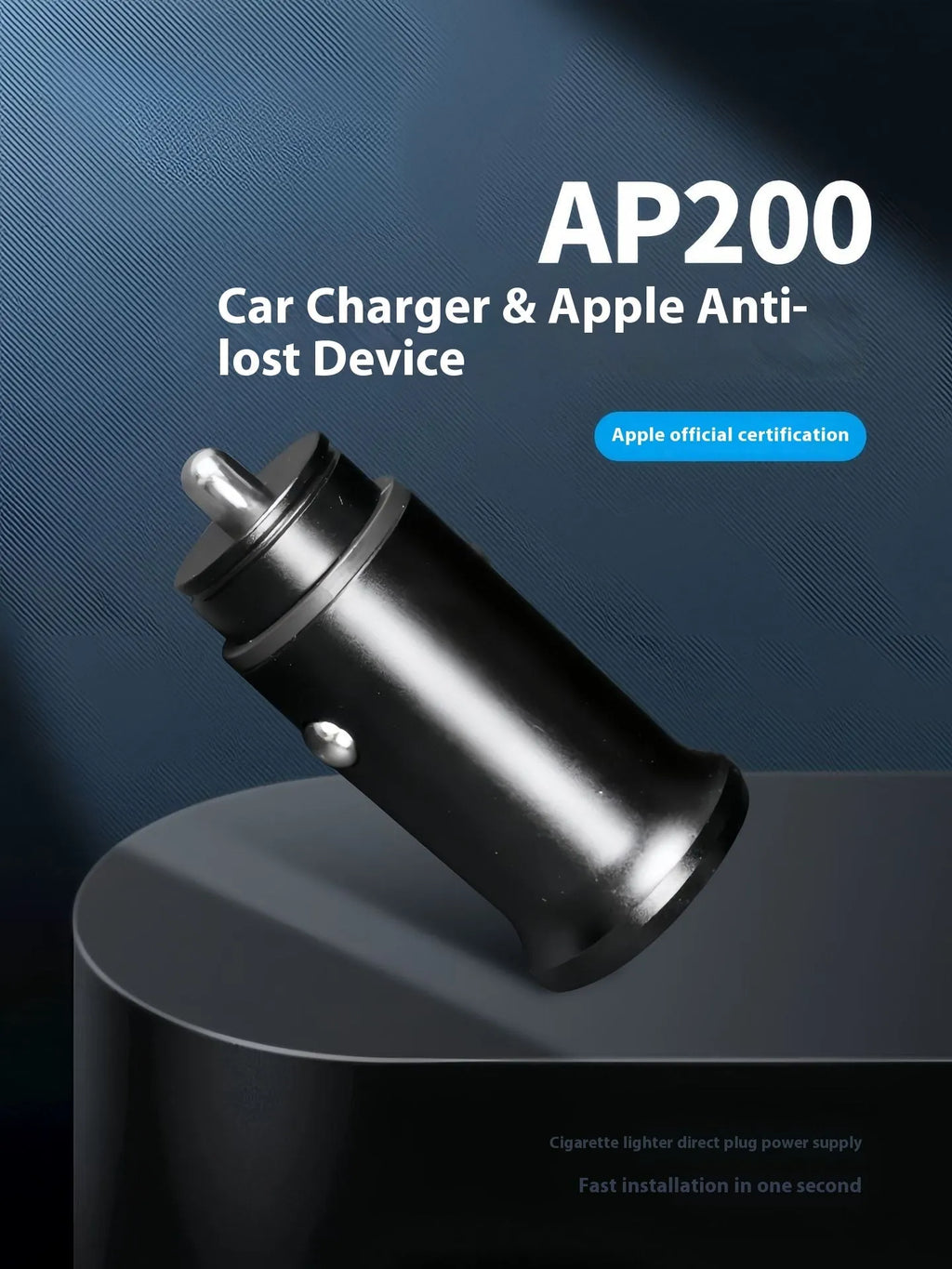 Black ABS car charger locator with integrated GPS for vehicle tracking, plugged into a 12V car socket.
