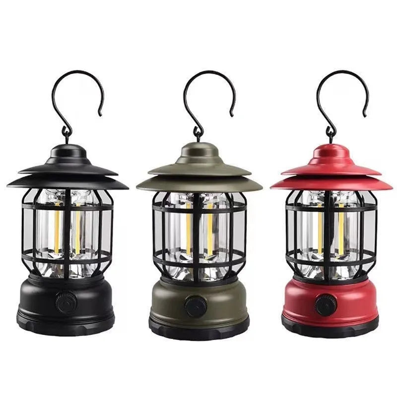 Portable camping lantern and head lamp in dark green, black, or red with super bright LED lighting