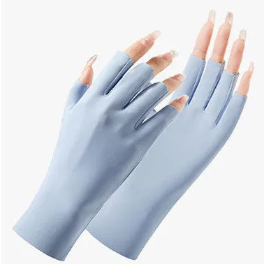 Women's UPF50+ ice silk sunscreen gloves in multiple colour options including splicing patterns