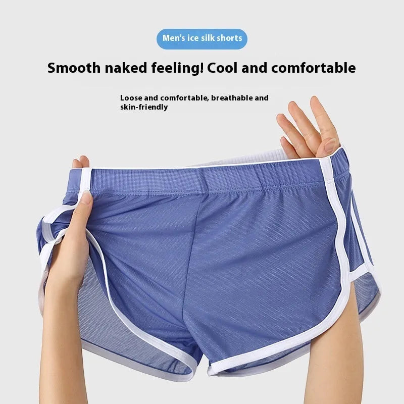 Men's black Ice Silk ultra-thin mesh sports boxers with low-waist design