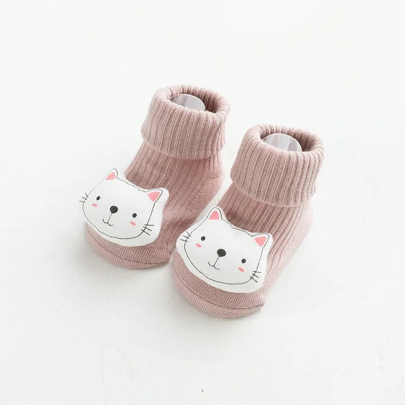 Non-slip baby socks with dispensing glue feature in cotton material, showing mid-calf height and colour options