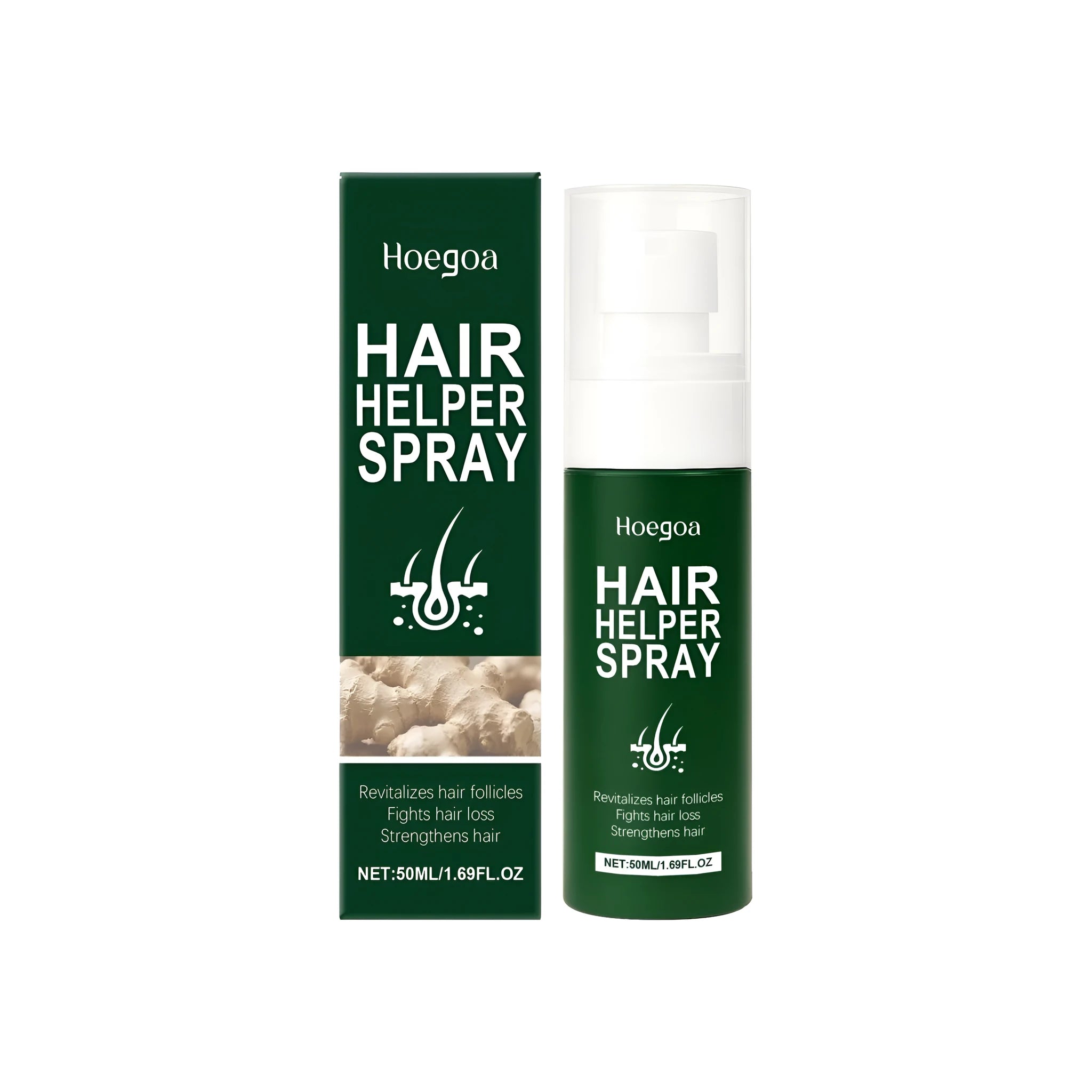 A 50ml bottle of Secret hair spray, a haircare styling product with ginger root oil.