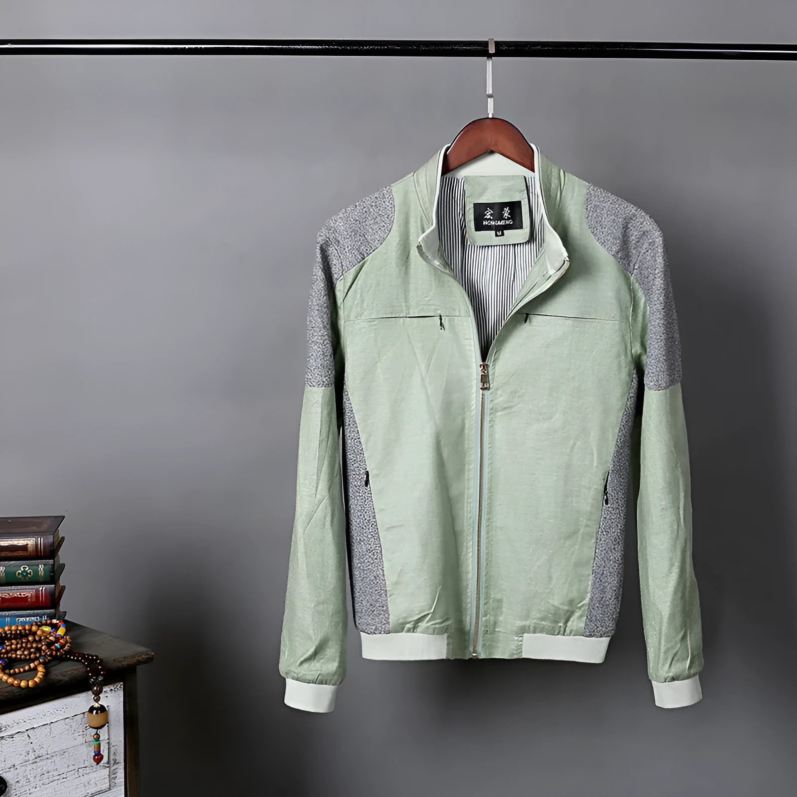 Men's thin cotton linen jacket in heather gray, available in sizes from M to 6XL for casual wear.