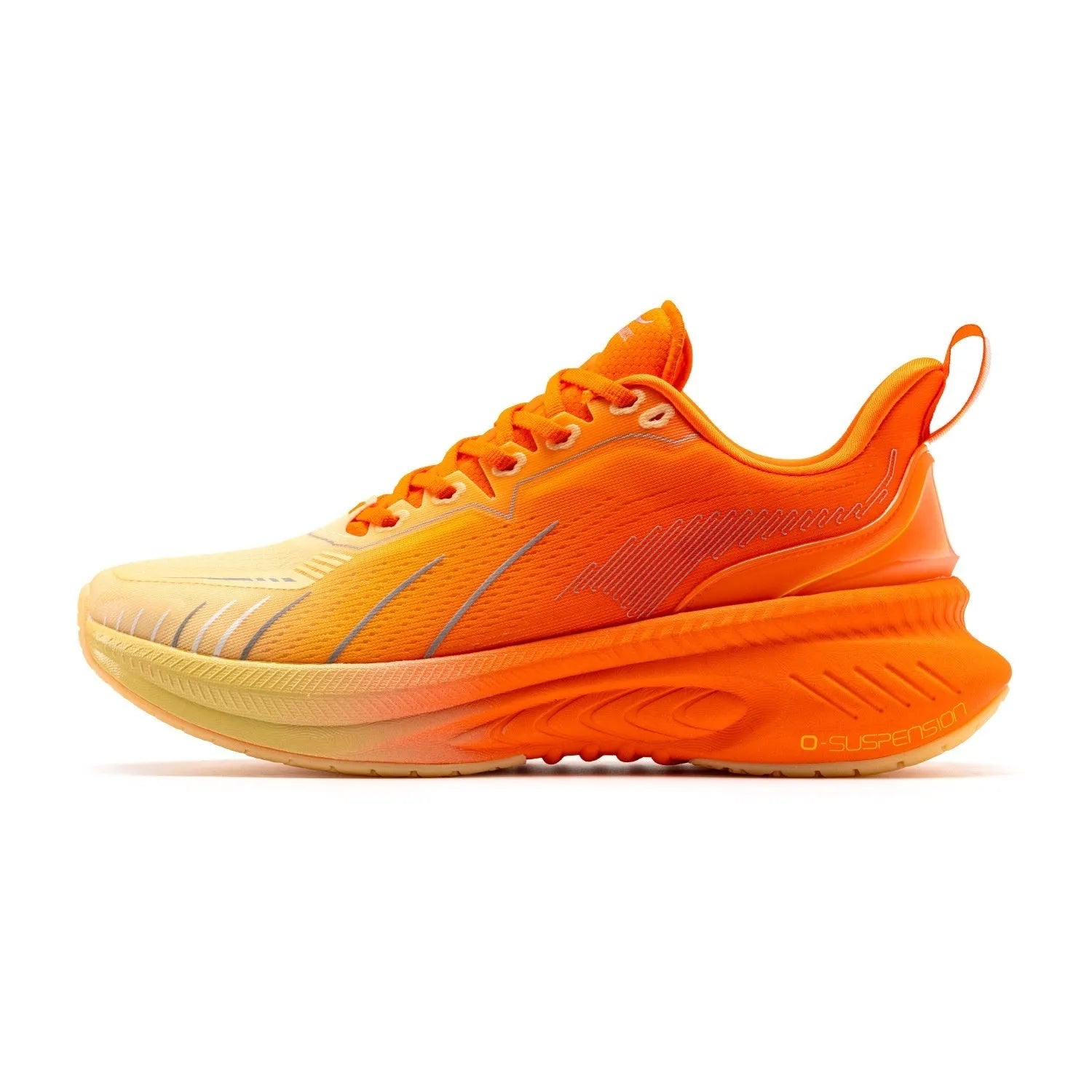 Low-top running sneakers in red with shock absorption features and a breathable mesh upper.
