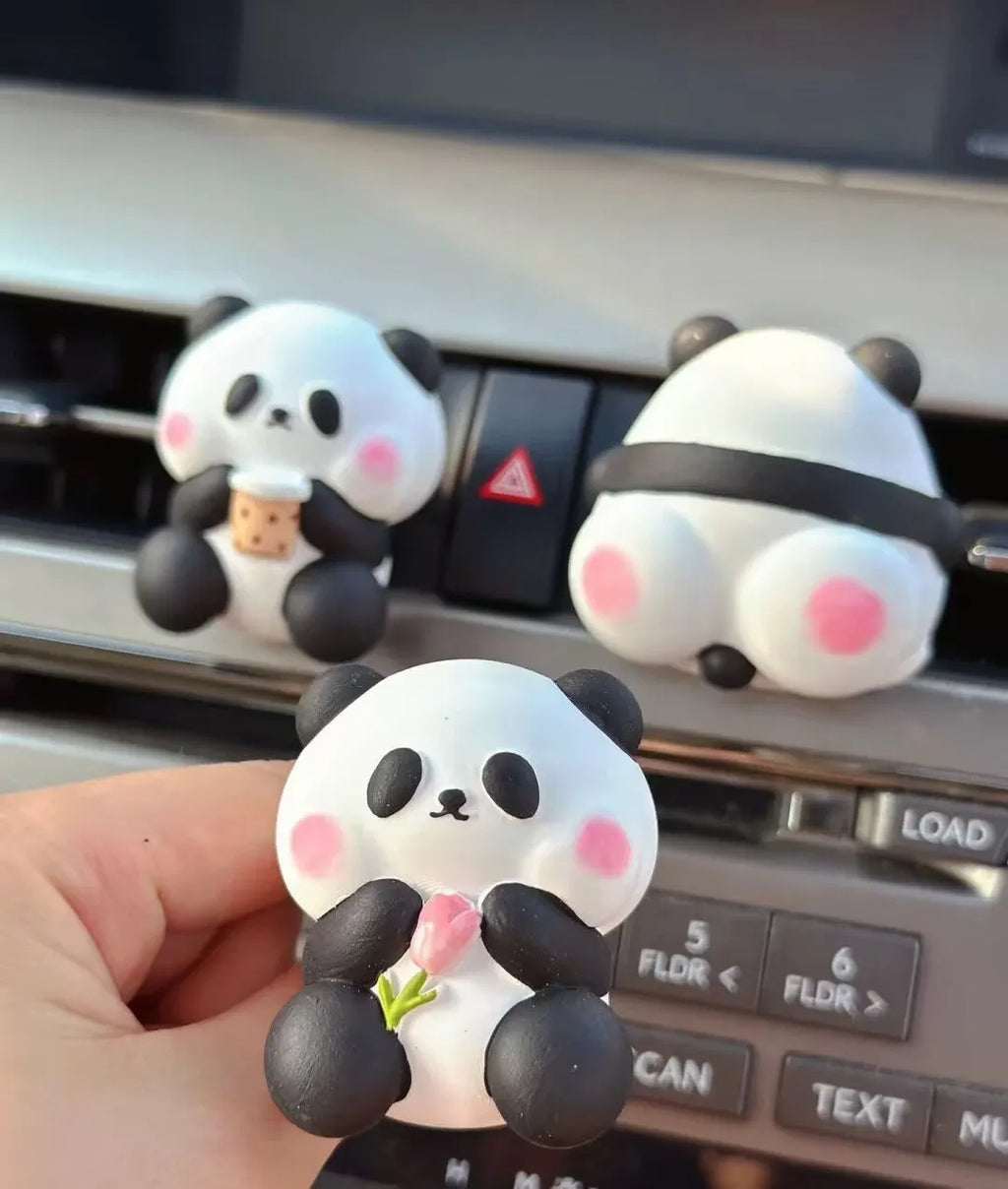 Panda car vent perfume diffuser decoration with clip attachment in three design variations