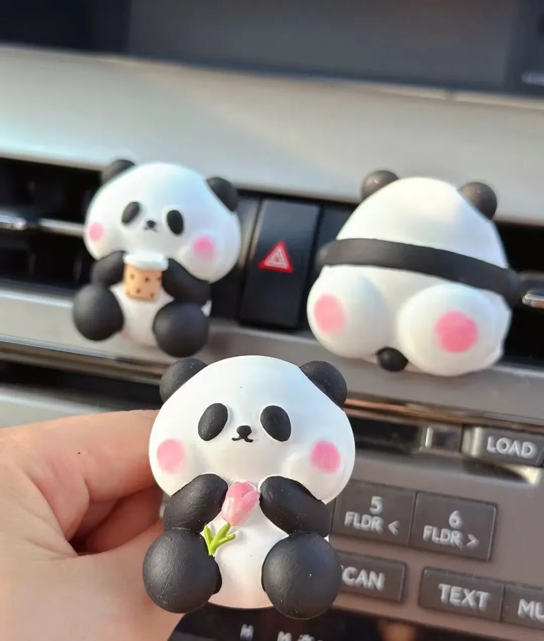 Panda car vent perfume diffuser decoration with clip attachment in three design variations