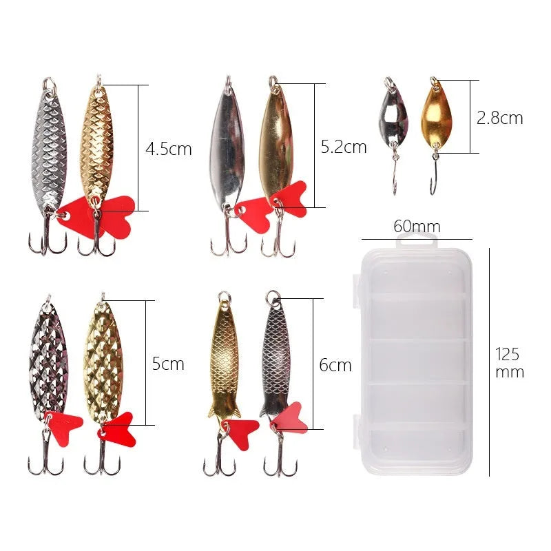 Pineapple and box shaped fishing lures with metal sequins for light reflection