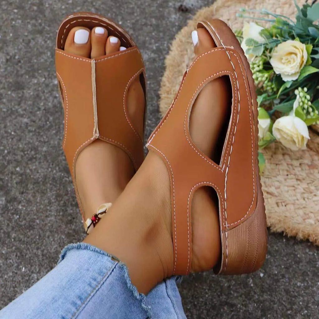 New summer wedges sandals with elastic band and fish mouth toe for women, recycled leather upper, black colour option