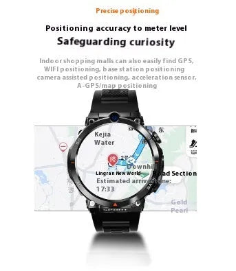 Sports smartwatch with dual cameras on a wrist, showing TFT touch screen display.
