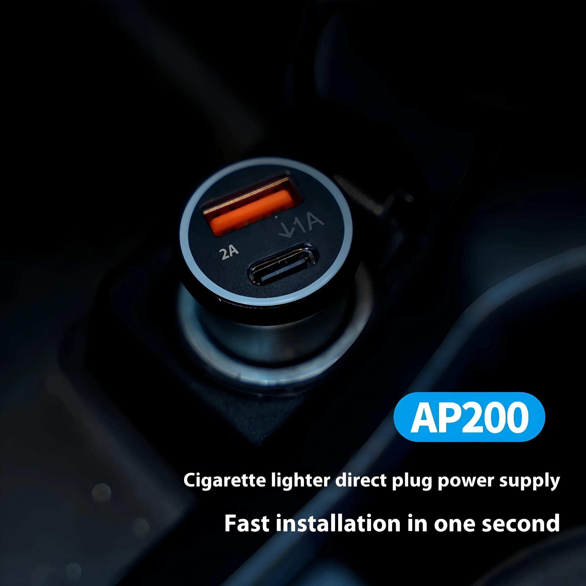 Black ABS car charger locator with integrated GPS for vehicle tracking, plugged into a 12V car socket.