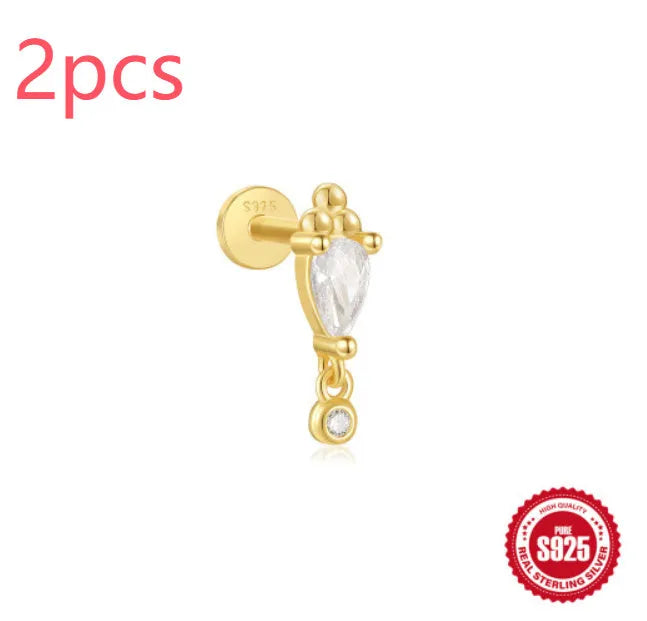 Sterling silver tassel ear studs with gold electroplating and XINGX inlaid detailing