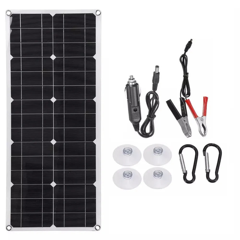30W semi-flexible solar panel for outdoor USB charging and automotive battery power
