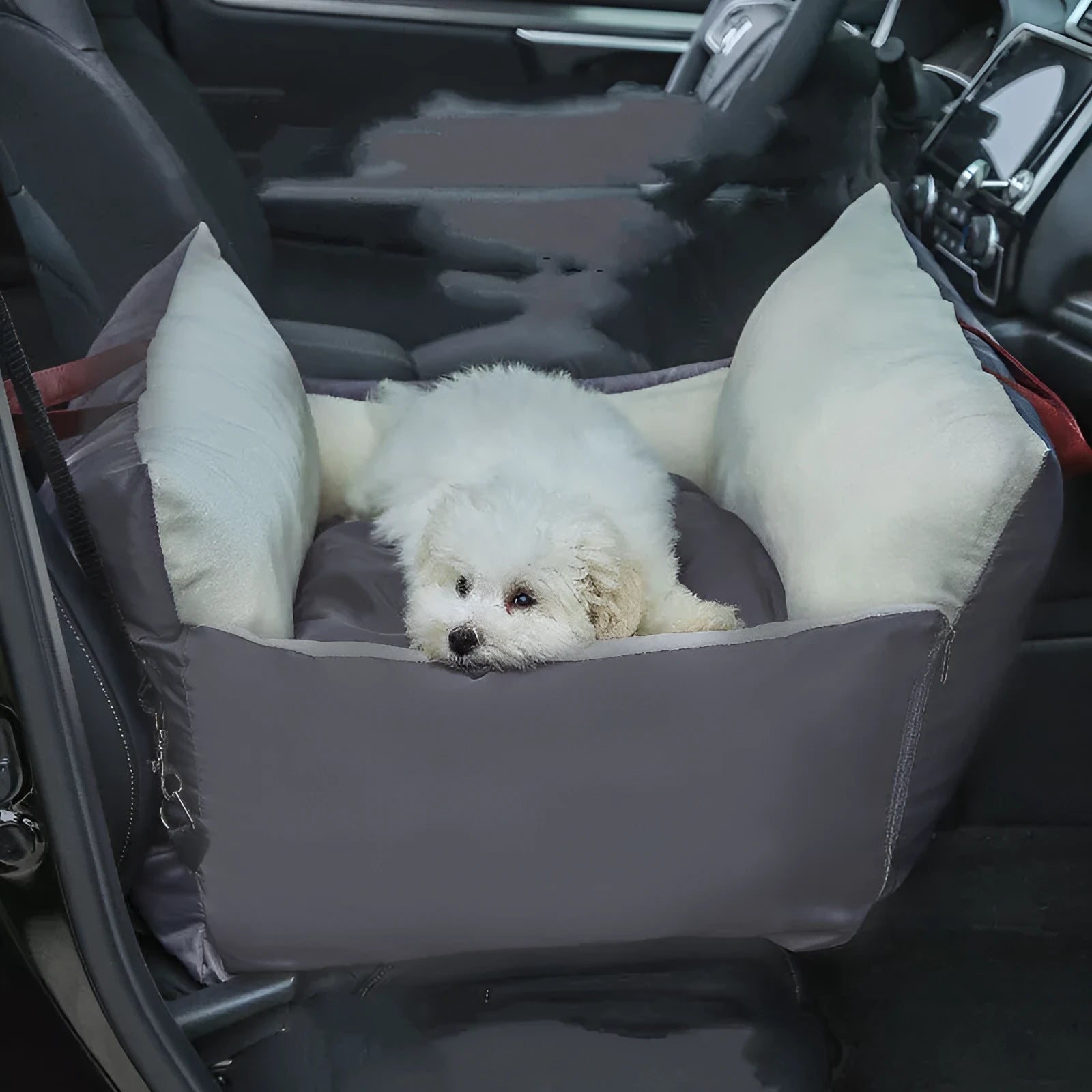 Plush waterproof pet car seat cushion 60x60x35cm in dark grey for cats and dogs