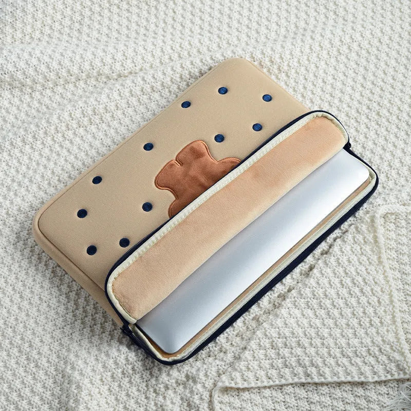 Bear computer bag in nylon with zipper for 11 to 15.6 inch laptops, cartoon pattern, three colour options