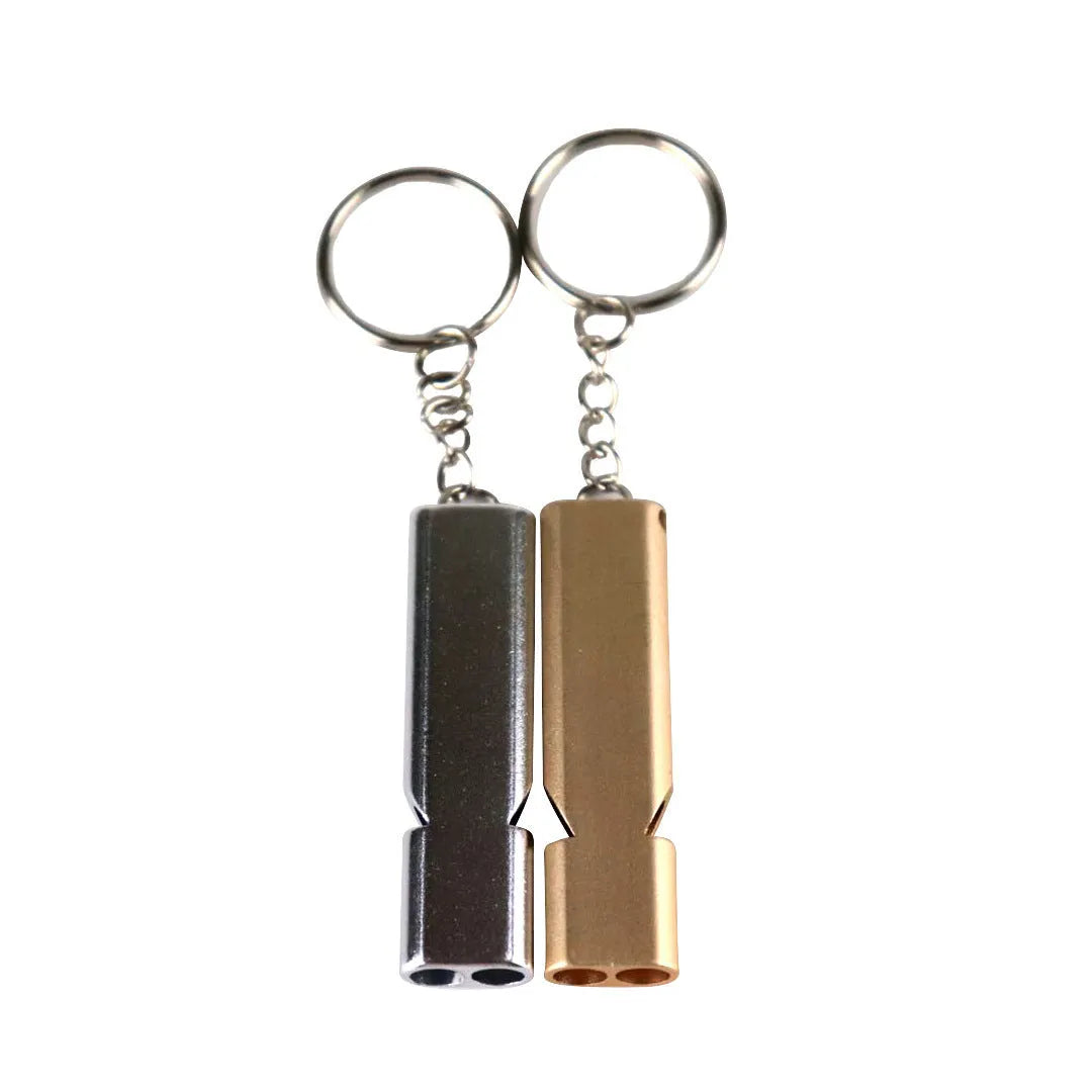 Silver and gold aluminium alloy outdoor survival whistle with double hole design