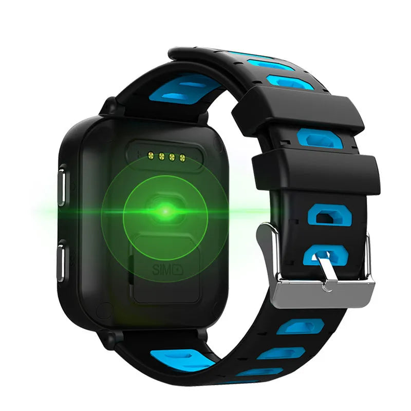 GPS smart watch with video camera and payment functions in blue, green, red, or silver