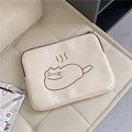Fat cat embroidered protective sleeve for tablets, showing front zipper pocket and padded interior.