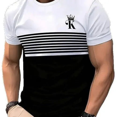 Men's loose fit short sleeve T-shirt in polyester fabric showing colour options including black, dark red, grey and white