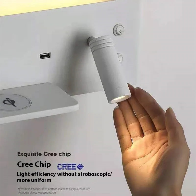 Modern minimalist Nordic style bedside wall lamp with USB wireless charging, iron shade, warm LED light