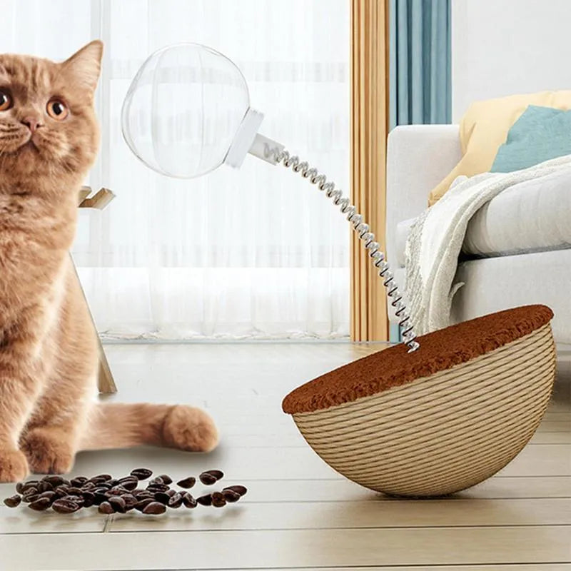 Interactive cat feeder toy with rope, PP plastic and metal components for slow feeding