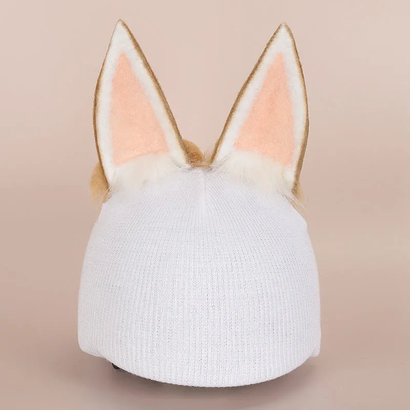 A soft plush cartoon character cover stretched over a medium-sized motorcycle helmet.