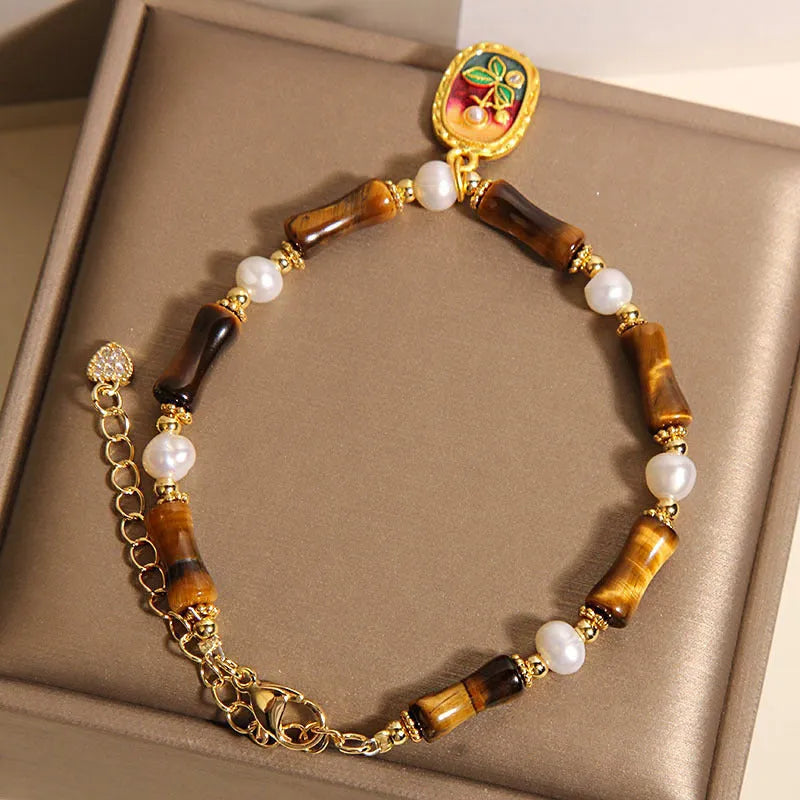 Chinese style stone bamboo women's glass bracelet in amber, green, purple colours