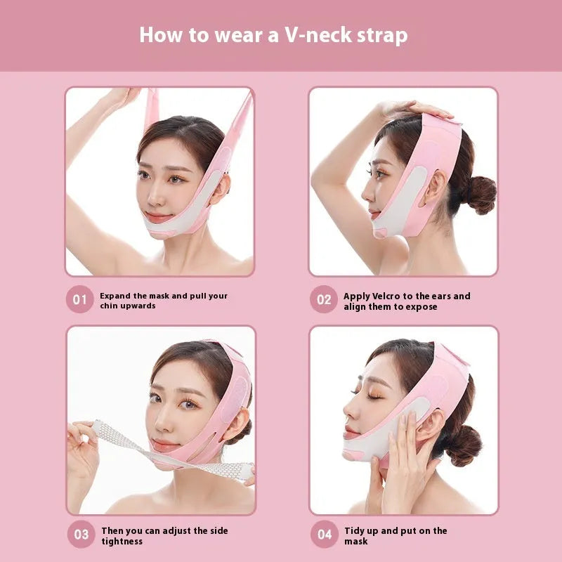 Pink and black elastic V face bandage facial care tool with packaging options