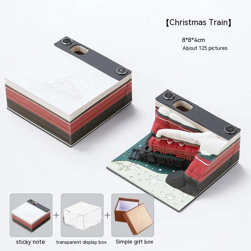 3D sticky notes with carved Qingshui Temple design in Christmas Train colour
