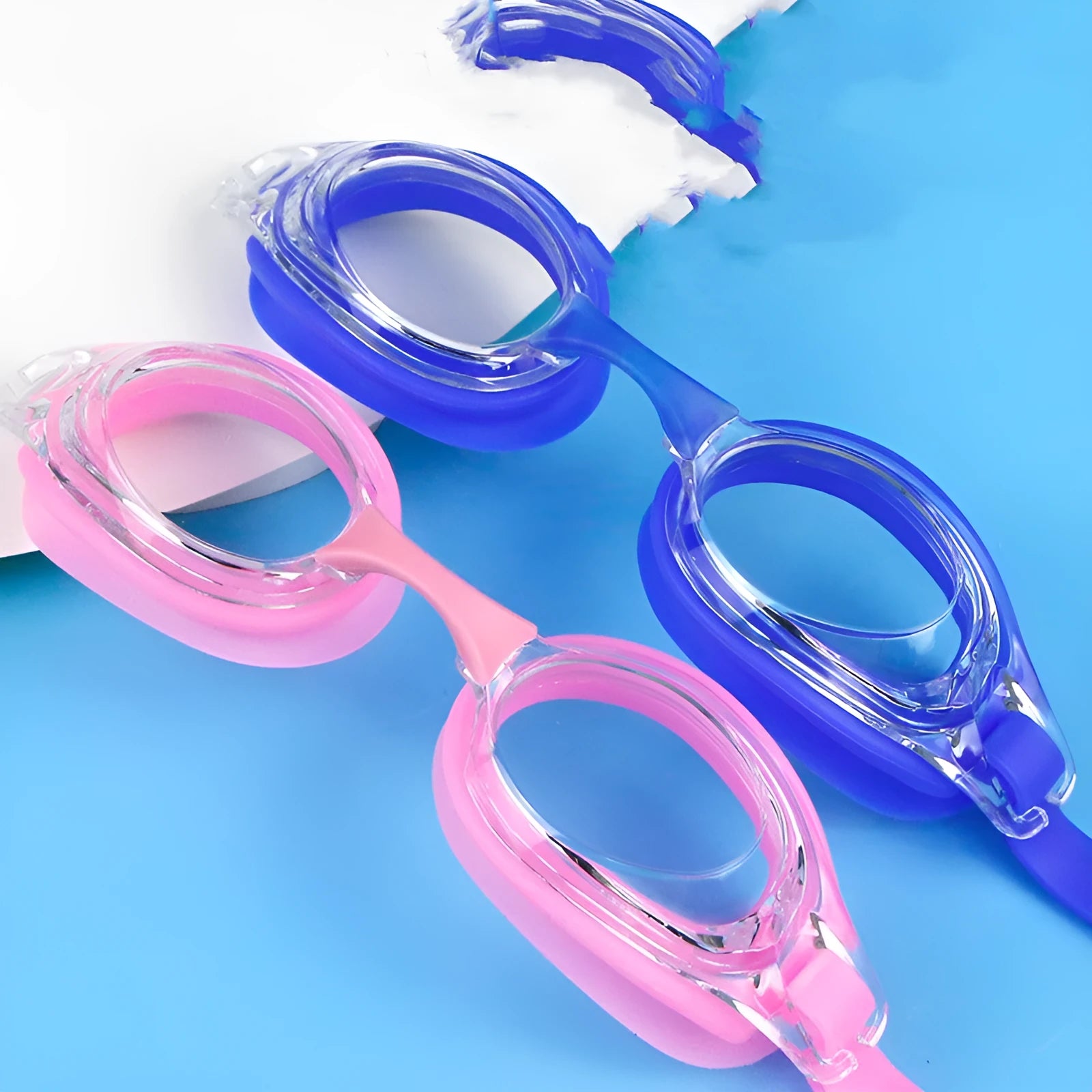 Black myopia swimming goggles with case for 200-600 degree vision correction.