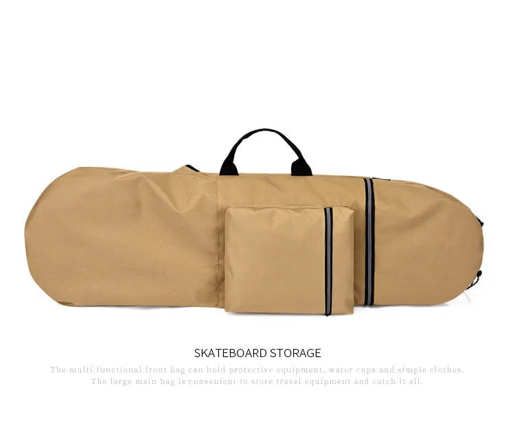 Black waterproof nylon skateboard duffel bag with long main compartment for a 90cm board or fishing rods.