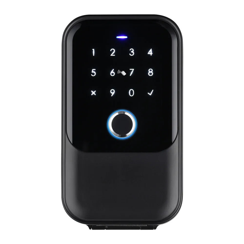 Smart key box with fingerprint reader, keypad, and card slot for access control