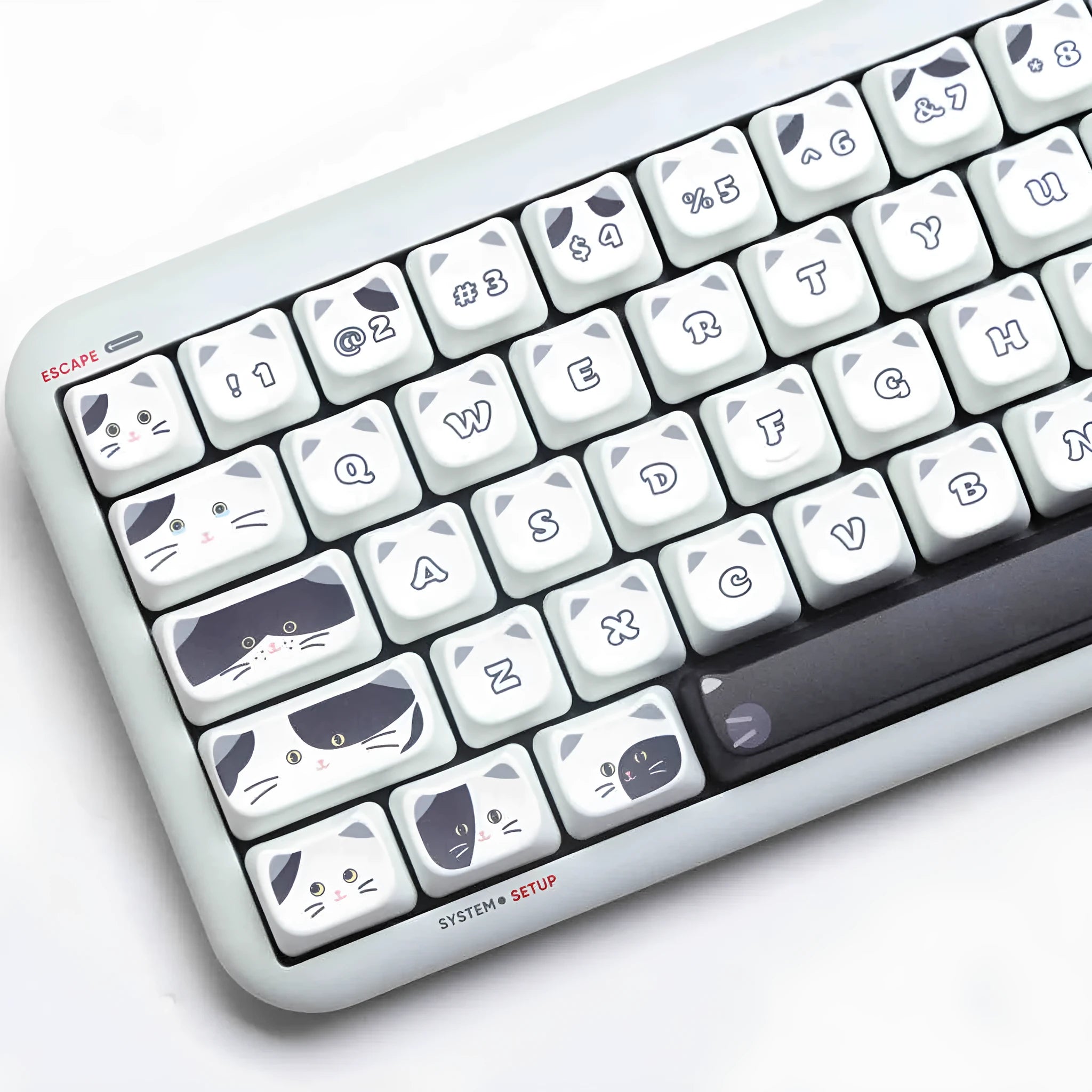 Black and white kitten sublimation key cap set for mechanical keyboards, PBT material, MAO height, full set of 26 key caps