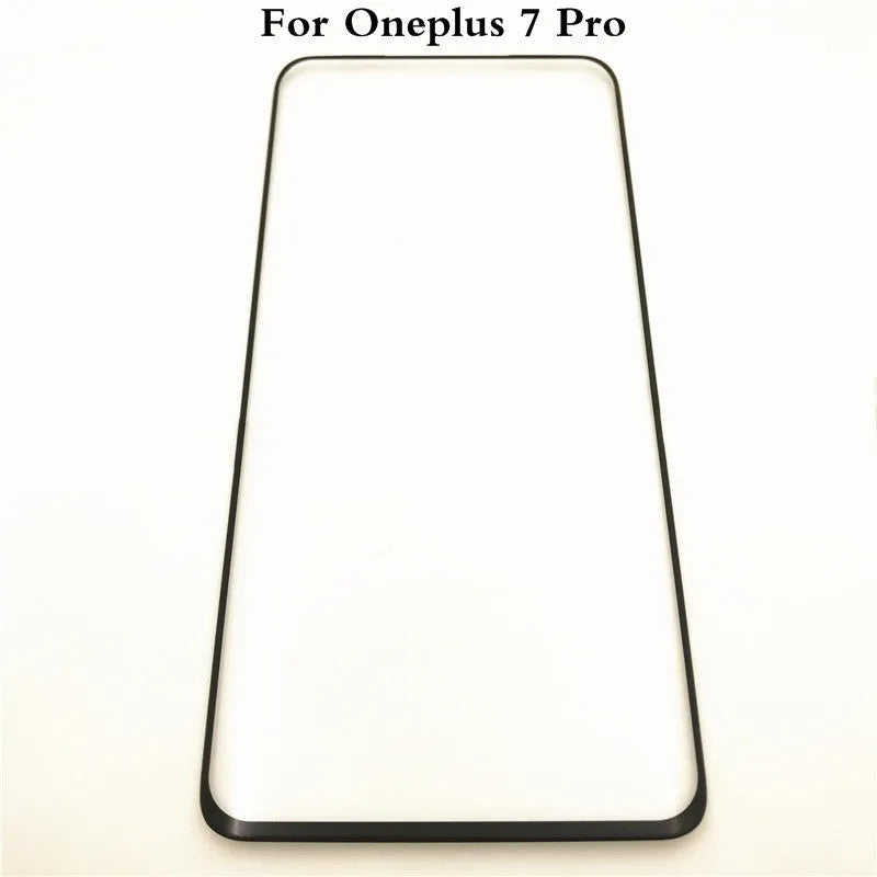 OnePlus 7 Pro replacement touch screen glass with OCA adhesive showing logo positioning markers