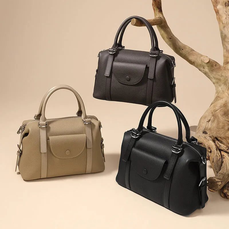 Genuine leather ladies handbag with single shoulder strap in black, brown or elephant grey colour