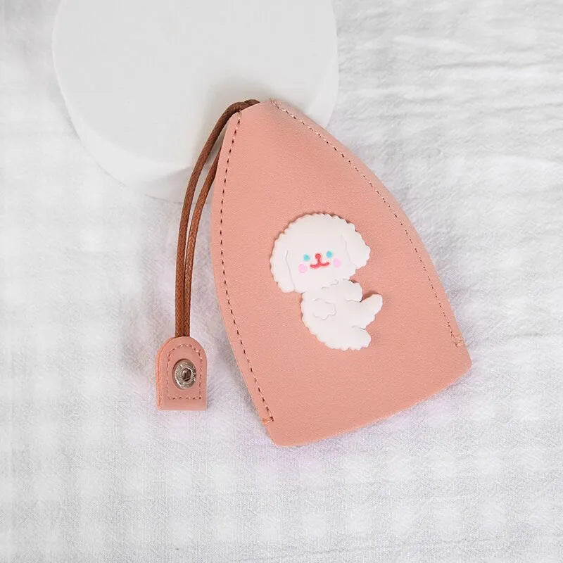 Colourful cartoon PU leather pull-out key case for car keys, shown open and closed