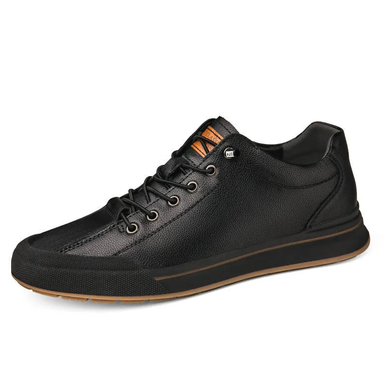Men's white breathable canvas shoes with round toe and matte leather flat sole