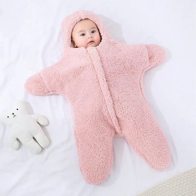 Cashmere and cotton baby sleeping bag with hood and zip closure in pink colour for newborn winter warmth